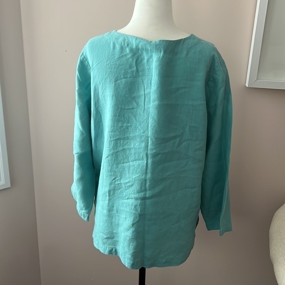 Hot Cotton l 100% Linen 3/4 Sleeve Teal Top - Picture 2 of 4